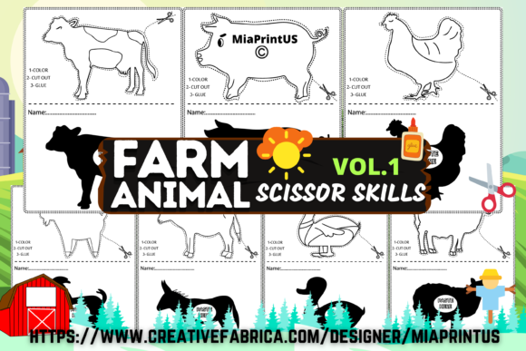 Farm Animals Scissor Skills Activity