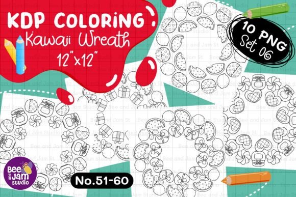 KDP Coloring Kawaii Wreath PNG Set-06: A Versatile Art Resource for Creators