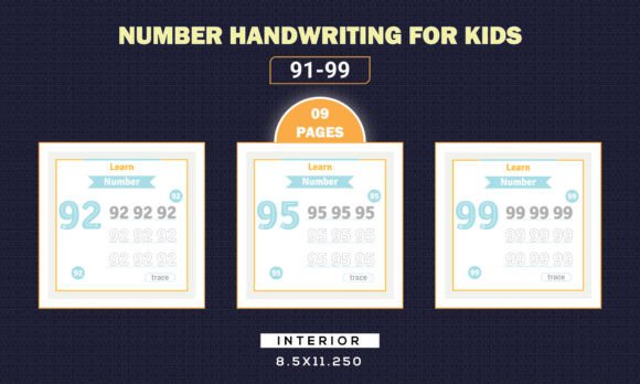 Number Handwriting Tracing 91-99 for Kid